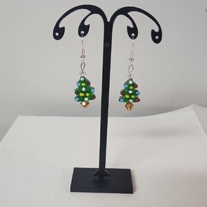 Festive Tree Earrings with Multicolor Beads